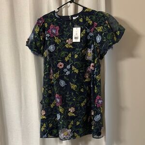 Crown and Ivy Navy Dress with Floral Embroidery